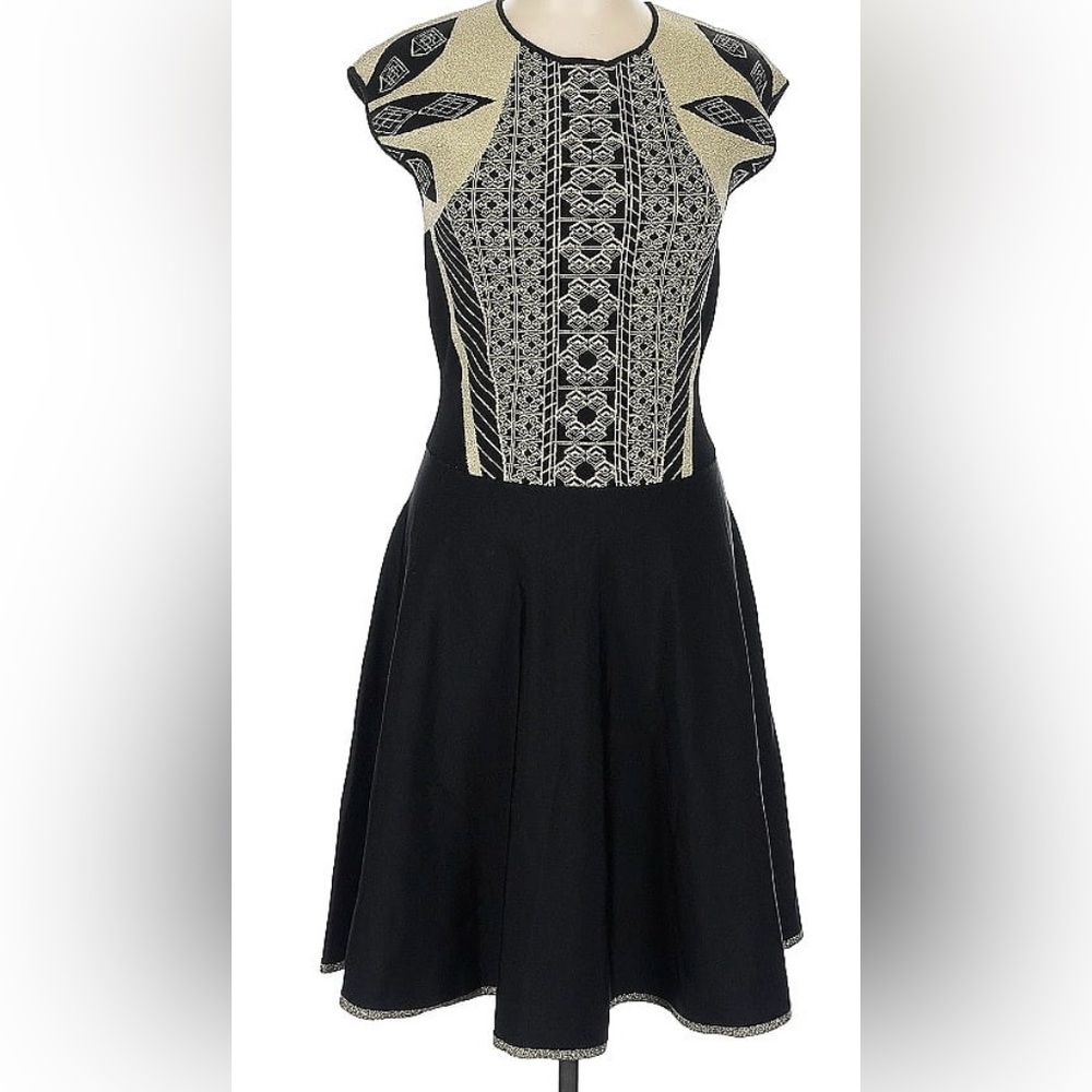 NEW WITH TAGS Ted Baker Black and Gold Mini Dress